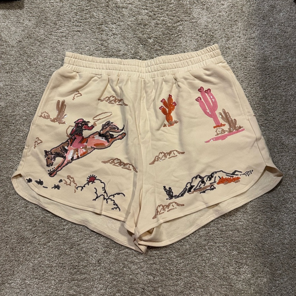 QUEEN OF SPARKLES Beige Cowboy Shorts